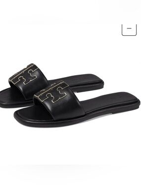 Tory Burch DOUBLE T SPORT SLIDE size 7 black metallic gold NEW